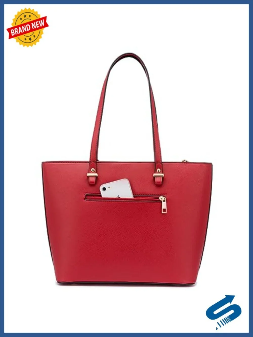 Faux Leather Tote Bag with External Zipper Pocket Satchel Purse